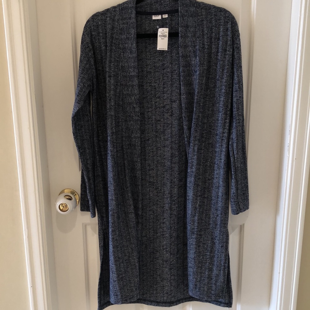 NWT GAP XS marled navy blue long open cardigan.